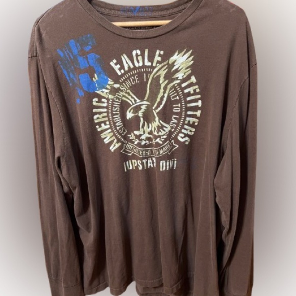 American Eagle Outfitters Brown Long Sleeve Tee with Eagle Graphic Size XXL